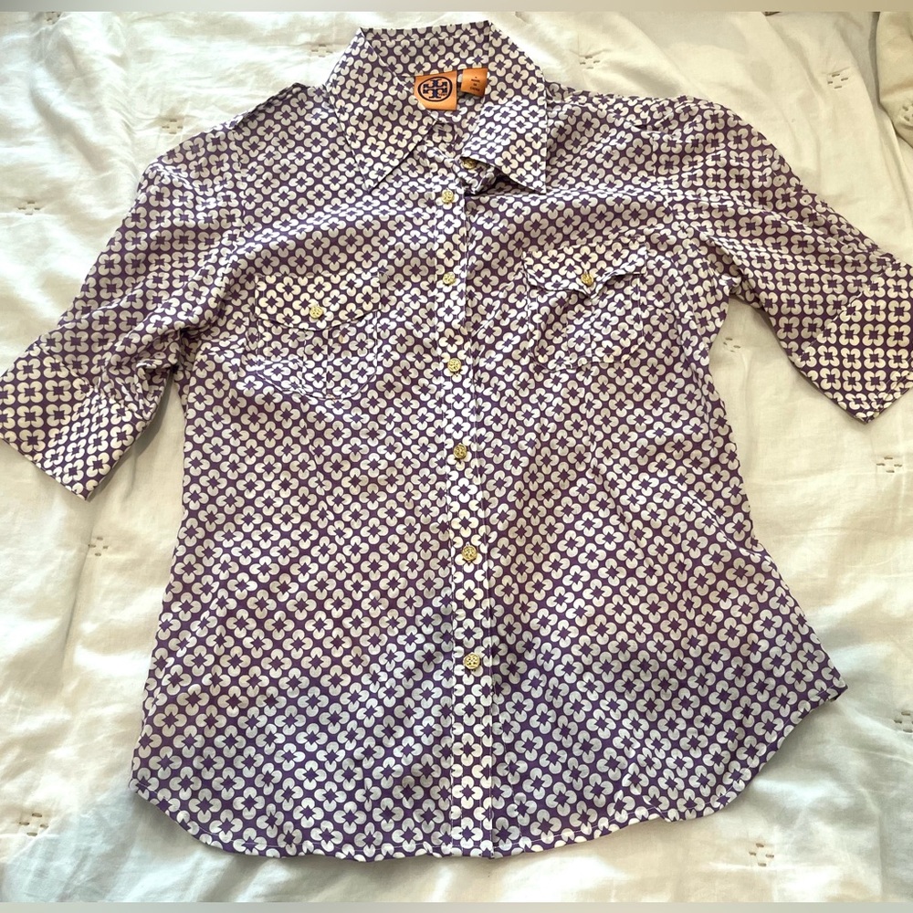 Tory Burch size 6 cotton safari style shirt (purple)